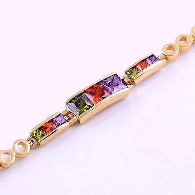 14K Gold Filled Colourful SWAROVSKI Crystal Bracelet Chain Fashion