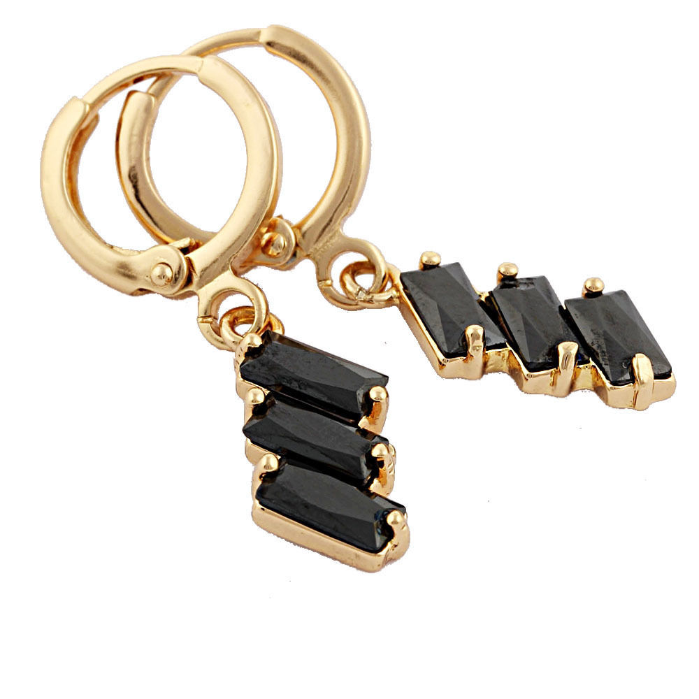 10k Yellow Gold Filled Black Cubic Zirconia Decent Dangle Earrings