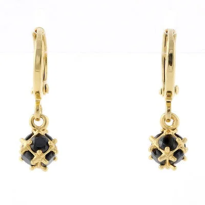 10k Yellow Gold Filled Black Magic Ball Dangle Earrings