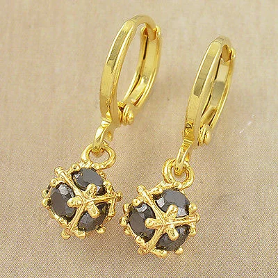 10k Yellow Gold Filled Black Magic Ball Dangle Earrings