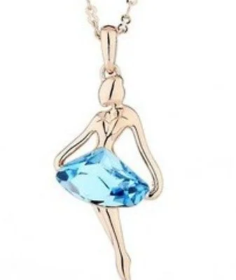Sapphire & Austrian Crystal Dancer-Girl 18K Gold Plated Necklace
