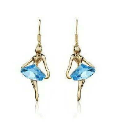 Sapphire&Austrian Crystal Dancer Girl 18K Gold Plated Earrings