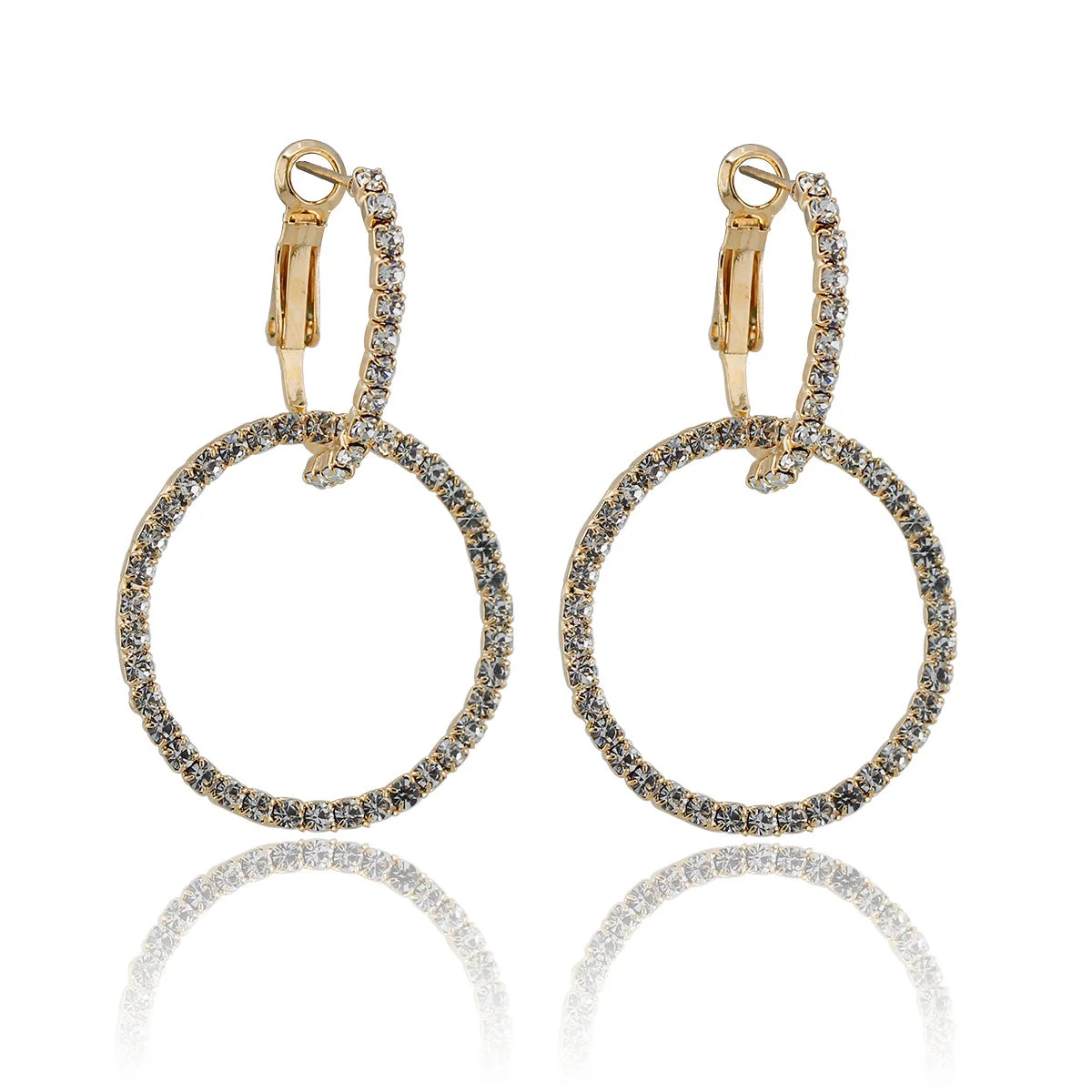 18K Gold Plated Cluster Crystal Circle Drop Stud Earrings