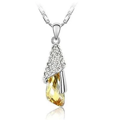 Citrine&Austrian Crystal 18K White Gold Plated GP Necklace Pendant