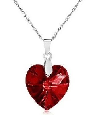 Ruby And Austrian Crystal Heart 18K White Gold Plated GP Necklace Pendant