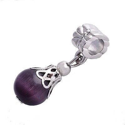 9K White GF Silver Purple Opal Grapes Beads Fit Charm