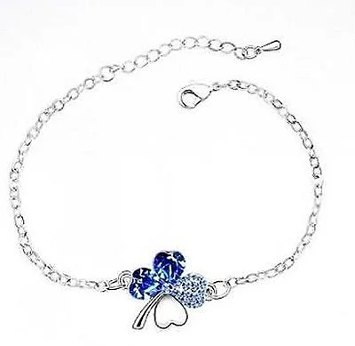Charming 10K White Gold Filled Four-Leaf Clover Crystal Bracelet