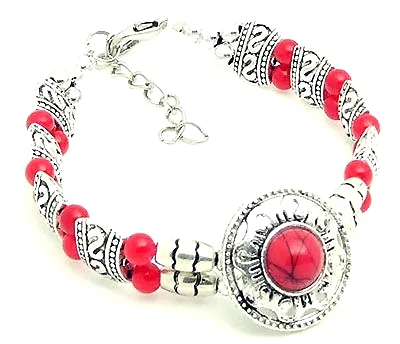 Red Tibetan Silver Heart Bracelet