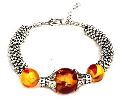 Tibetan Silver Amber Beads Bracelet