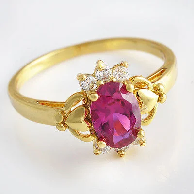 Gorgeous 10k Yellow GOLD Filled Top CZ, Red Ruby Ring