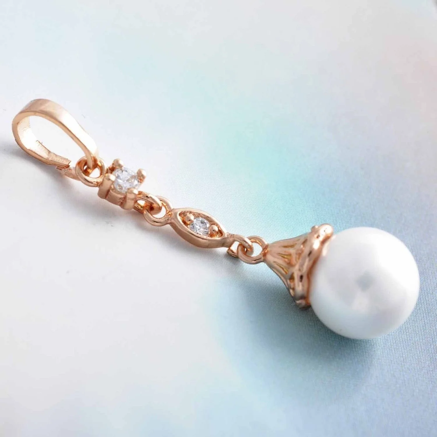 Dainty 10K Rose Gold Filled CZ Pearl Pendant