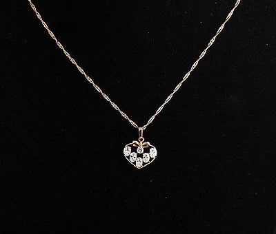 10k Rose Gold Filled Sweetie Bright CZ Heart Pendant and Necklace 