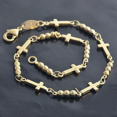 10K Yellow Gold Filled Bead & Cross Bracelet