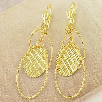 EMBOSSED 10K Yellow Gold Filled Dangle Earrings
