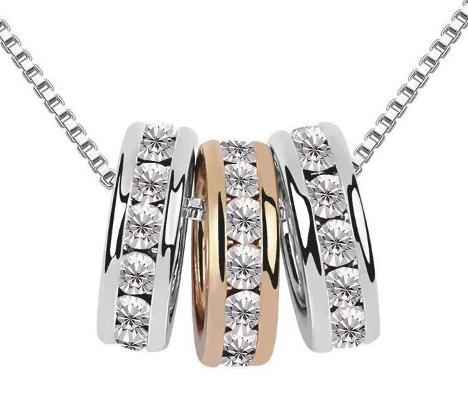 10K Solid Gold Filled Three Circles Style Necklace 