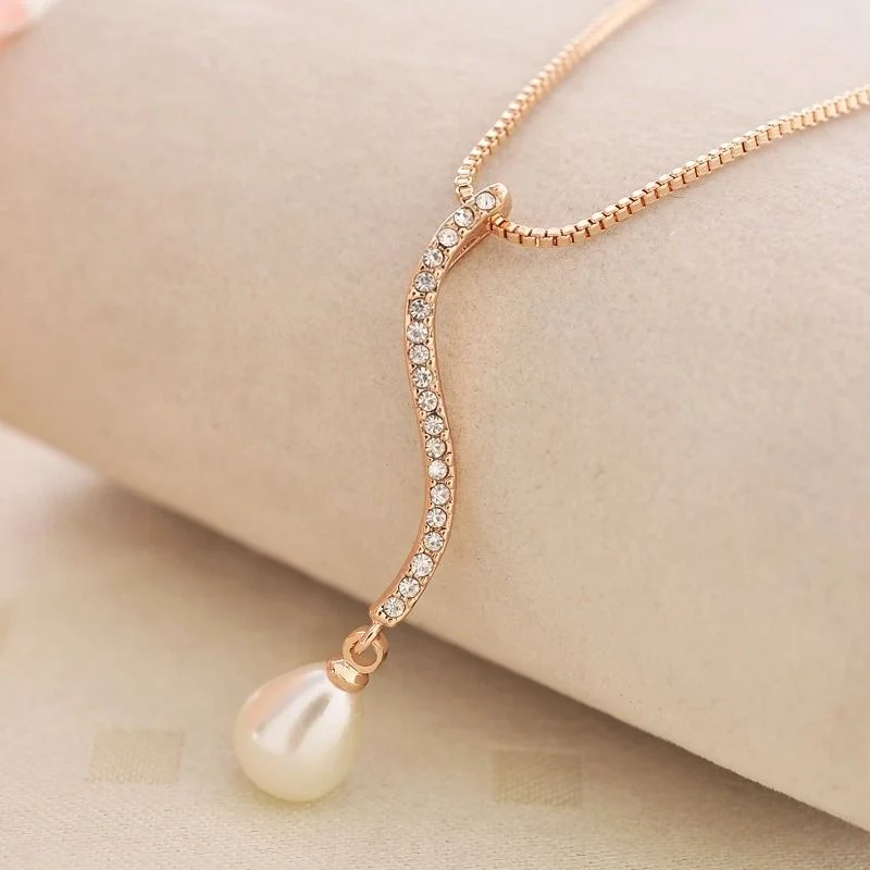 10K Rose Gold Filled Imitated Pearl Necklace Pendant 