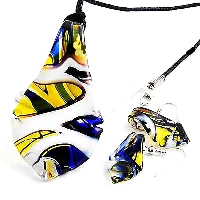 Cute Leaf Shape Lampwork Glass Murano Bead Pendant Necklace Earrings Set