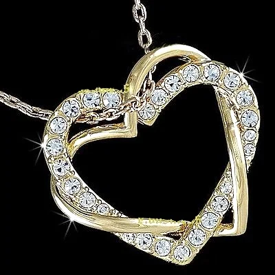 18K Gold Gp Austrian Swarovski Crystal Heart Pendant Necklace