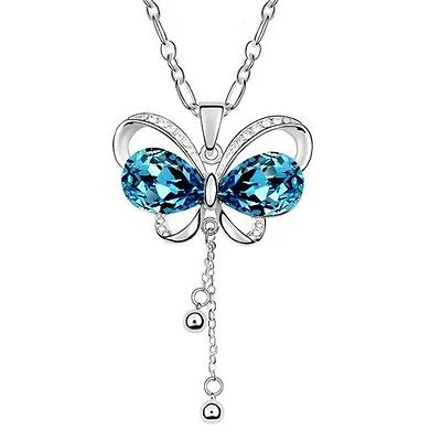 10K White Gold Filled Butterfly Shape Sweater Necklace