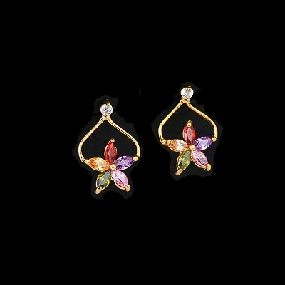  Flawless Gems 18K Yellow Gold Filled Flower Earrings