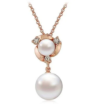 10K Rose Gold Filled Lovely Pearl Necklace & Pendent 