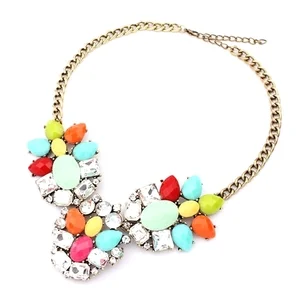 Fashion Retro Big Rhinestone Crystal Bib Choker Statement Necklace Chain