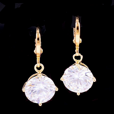 Round Cut White Topaz Gems 14k Yellow Gold Filled Earrings 