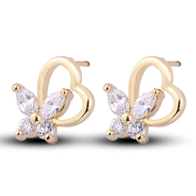 Flawless Gems 18k Yellow Gold Filled Stud Heart-Flower Earrings