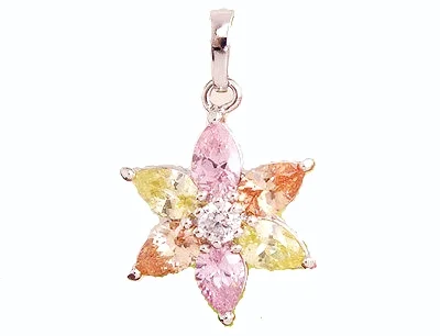 Sterling Silver Colorful Gemstone Flower Pendant
