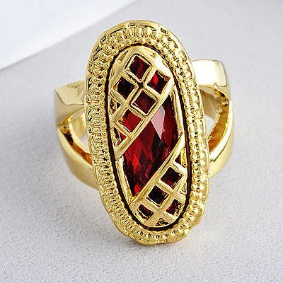 10k Yellow Gold Filled Beautiful Red Ruby Filigree Ring 