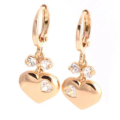 Heart 10K Yellow Gold Filled Flawless CZ Drop Dangle Earrings
