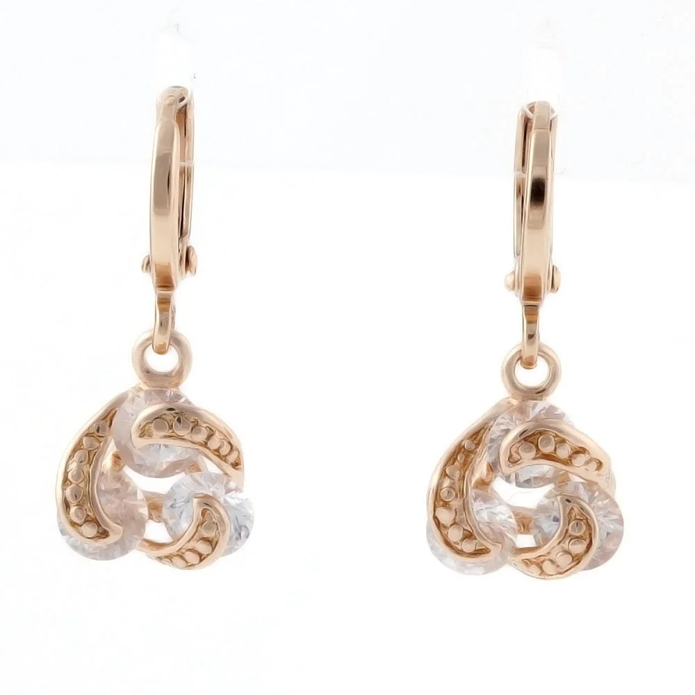 25mm 10k Rose Gold Filled Inlaid Clear CZ Rose Flower Drop Earrings 