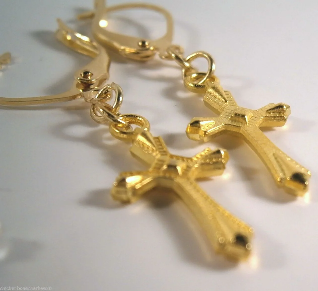 Cross Drops (3/4") 18k Gold Plated Leverback Earrings