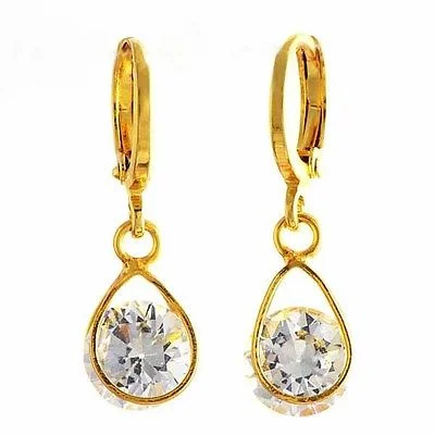 Alluring 10K Yellow Gold Filled White CZ Dangle Earrings, 28*8mm
