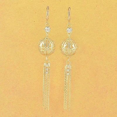 84*14mm Long 10k Yellow Gold Filled CZ Ball Dangle Earrings