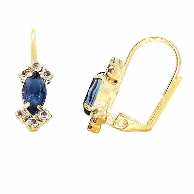 18k Gold Filled Navy Blue CZ Crystal Leverback Dangle Earrings 