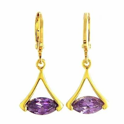 Pretty 10K Yellow Gold Filled Purple CZ Dangle Earrings,29*12mm