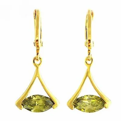 Pretty 10K Yellow Gold Filled Green CZ Dangle Earrings,29*12mm