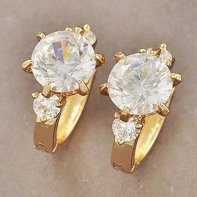 Cute 10k Yellow Gold Filled Round CZ Dangle Earrings 