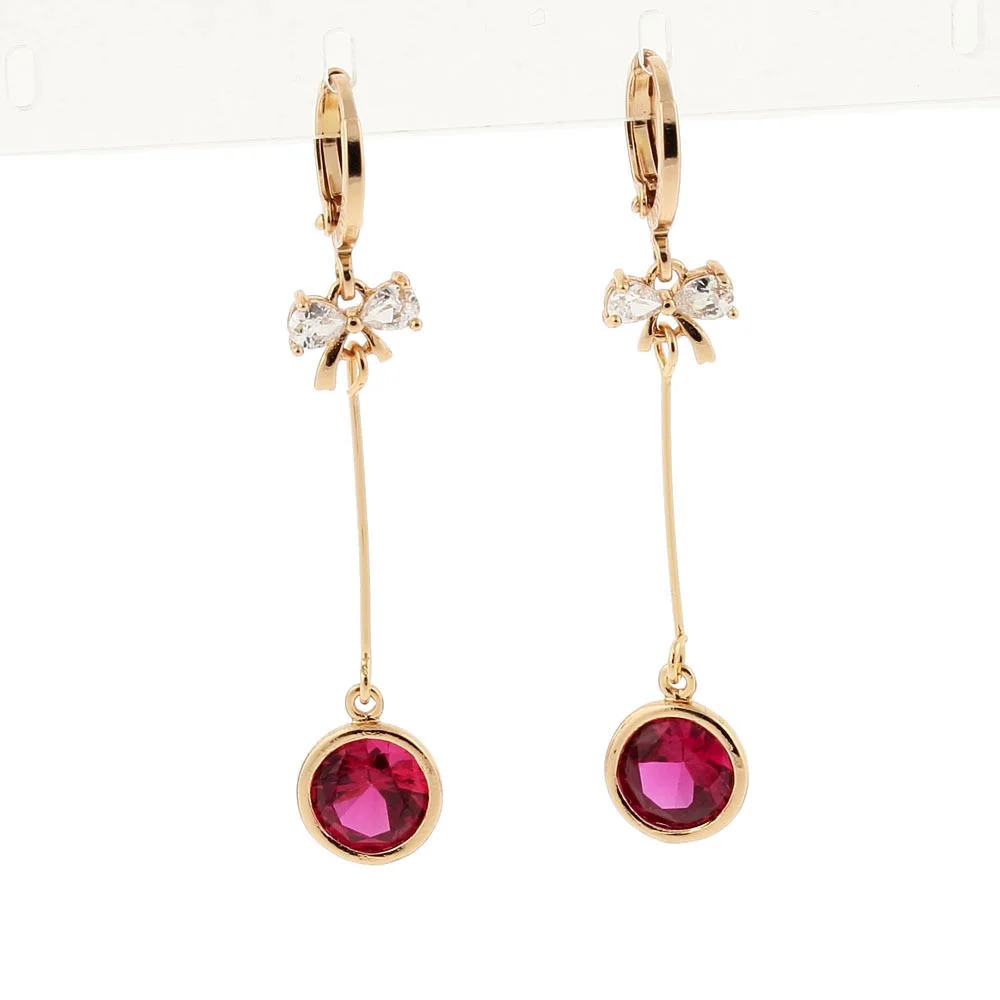 10k Yellow Gold Filled Created Red Ruby bow-knot Dangle Earrings