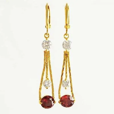 Dangle Earrings 10K Yellow Gold Filled Red CZ