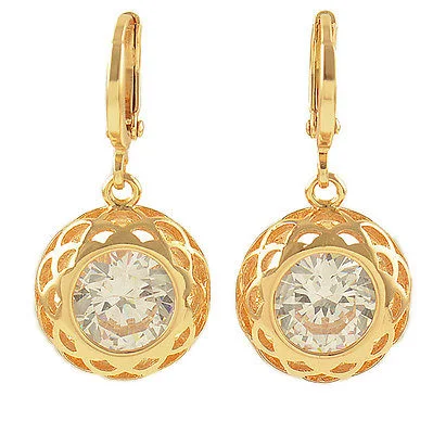 10k Solid Gold Filled Clear CZ Round Dangle Earrings