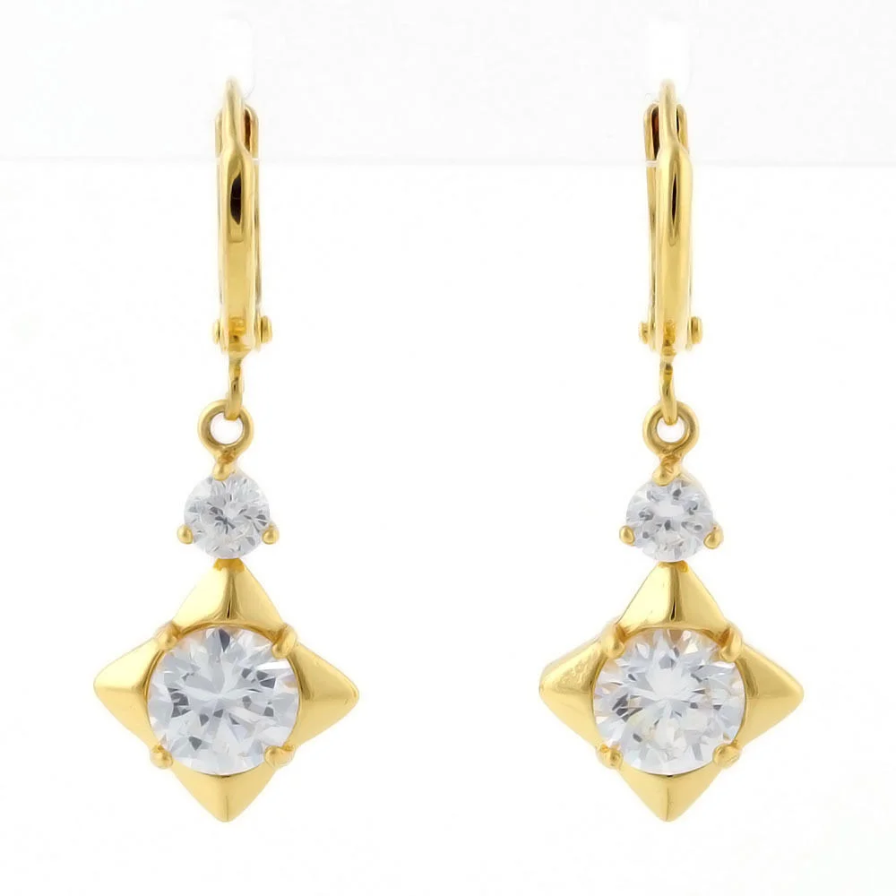 10k Yellow Gold Filled Splendid Pierced Clear CZ Drop Earrings