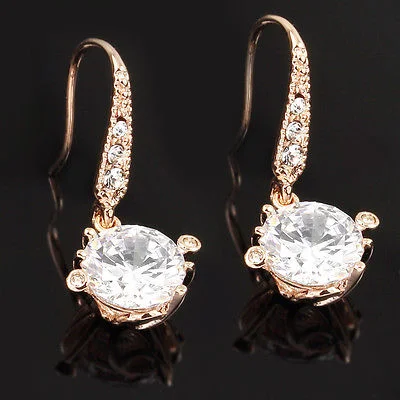 18K Rose Gold GP Swarovski Crystal Hook Dangle Drop Earrings