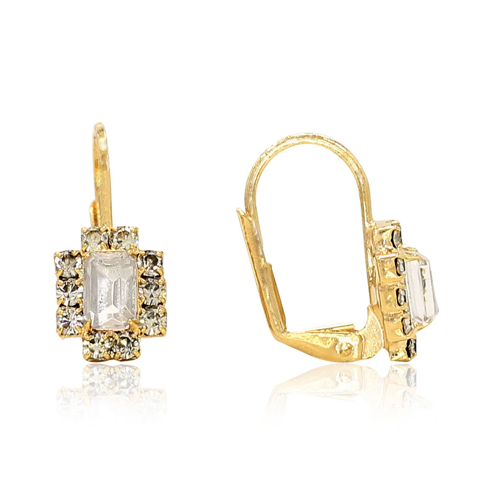 18k Gold Filled Square Clear Crystal CZ Leverback Dangle Fashion Earrings