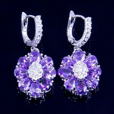 Dangle Earrings Wonderful Purple Amethyst 18k White Gold Jewelry