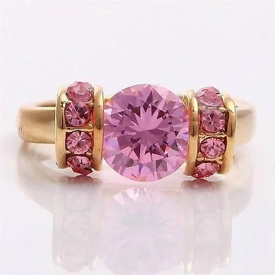 Jewelry 10K Yellow Gold Filled Pink Sapphire Ring