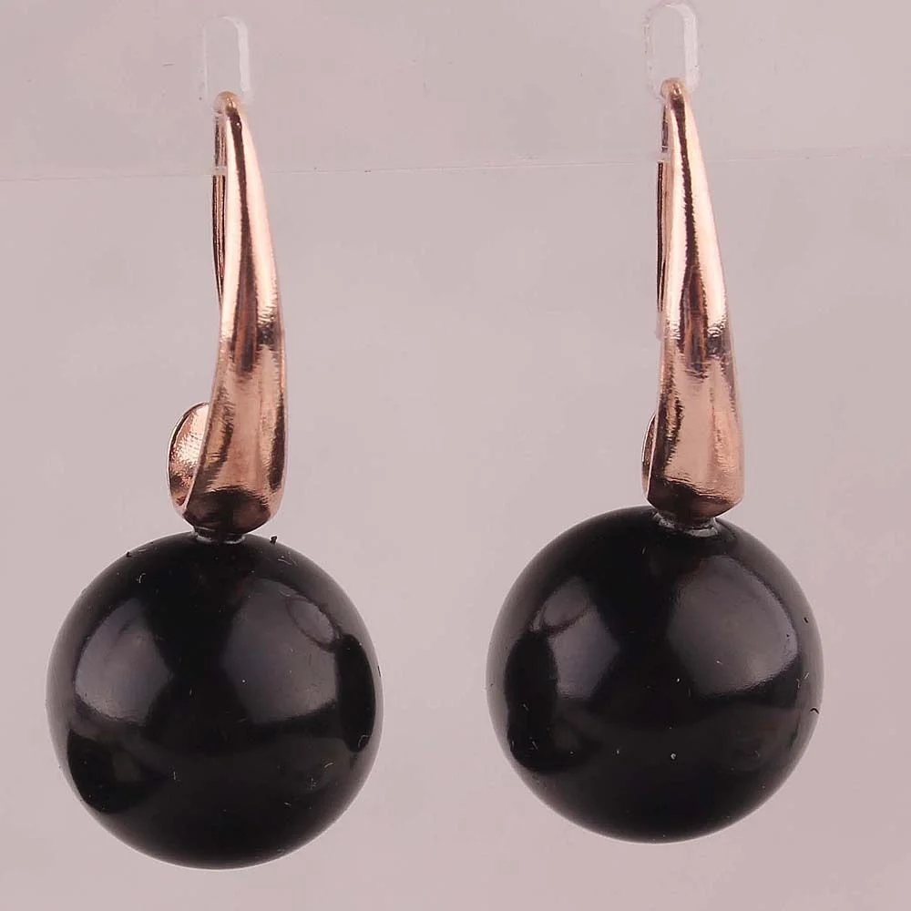 14K Gold Filled 18*18mm Black Seashell Pearl Crooked Dangle Earrings 