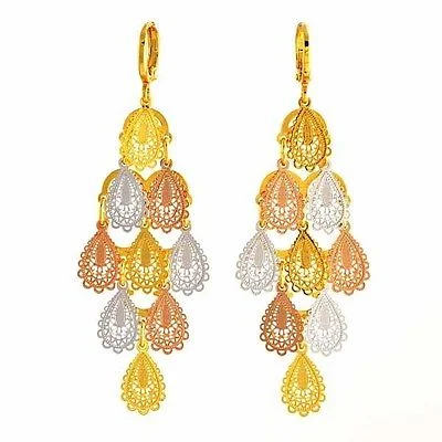 Fascinate 10K 3-Tone Gold Filled Dangle Earrings,70*25mm