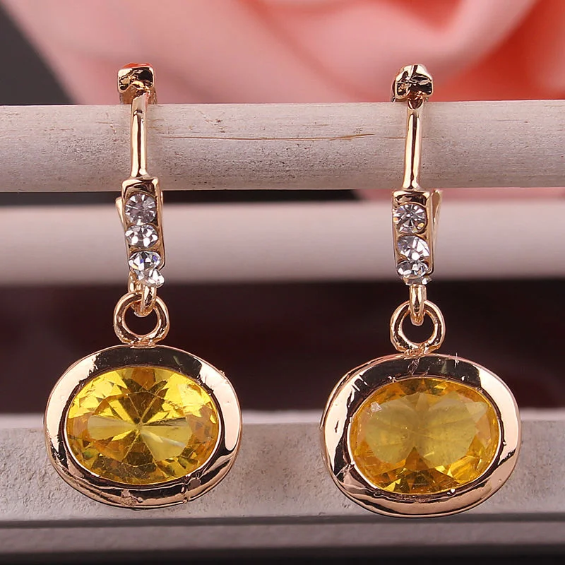 14k Gold Filled Champagne Topaz Hoop Dangle Earrings